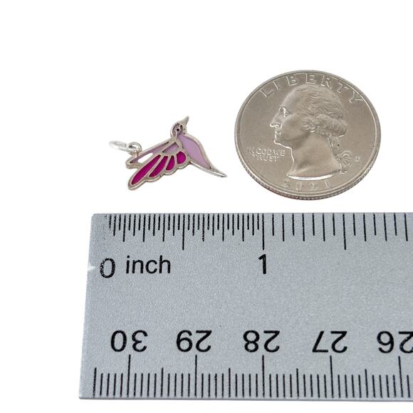 Boma Pink Resin Hummingbird Charm Pendant | Vintage Sterling Silver 925 - Picture 5 of 6